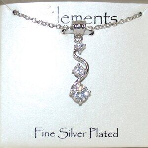 Elements Tri-CZ Fine Silver Plated Necklace